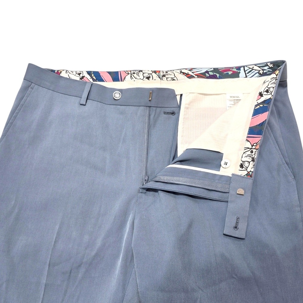 Paisley Gray Dress Pants Mens 36 Blue Grey Rayon Blend Flat Front Classic Career - Picture 4 of 11